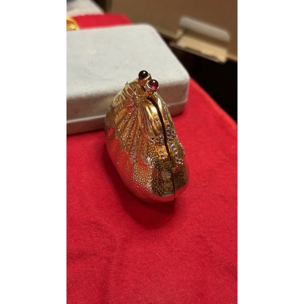 Judith Leiber  Pill Trinket‎ box Strawberry Fruit Swarovski Crystal Gold Vintage